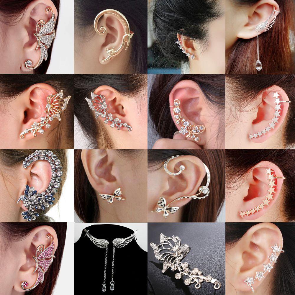 Lily 1PC/1pasang Kupu-Kupu Klip Anting Perhiasan Fashion Bungkus Panas Tulang Rawan Berlian-Tabur Bling Bling Kristal Telinga Stud