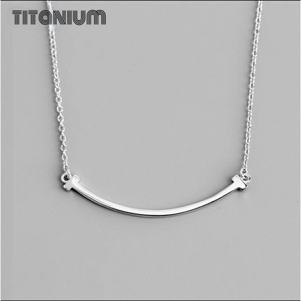 Kalung Titanium Smile Panjang Liontin 5,3 cm Polos Warna Rosegold, Gold dan Silver