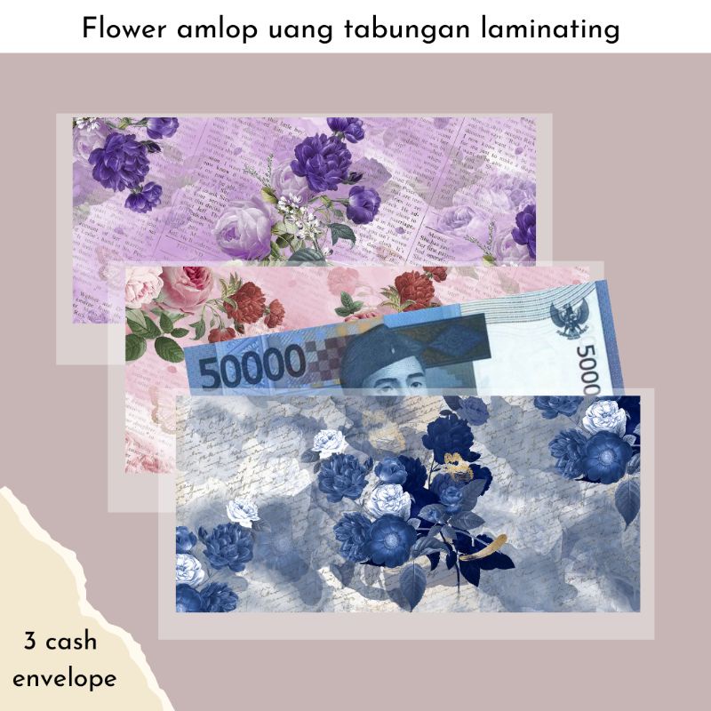 

3 cash envelope motif bunga