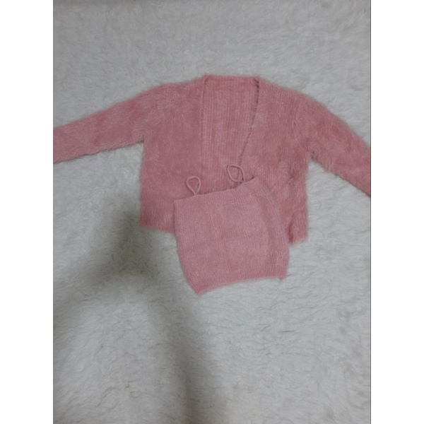 [NEW] Set Cardigan bulu + tank top sleveless bulu sintesis faux fur lengan panjang import impor baha