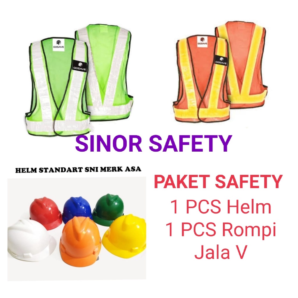 Paket Safety Proyek Full Set Helm Asa Plus Rompi V Guard Polyester Warna Bisa Riquest