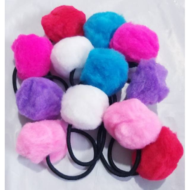 Ikat rambut pom pom lusinan isi 12 pcs