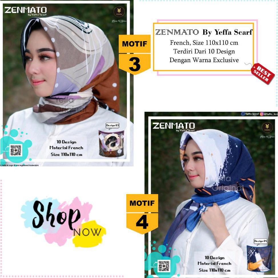 Jilbab Segi Empat Zenmato Motif By Yeffa Scarf