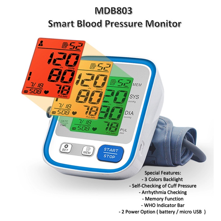 ( MDB803 ) Automatic Smart Blood Pressure Monitor - Arm Tensimeter Digital