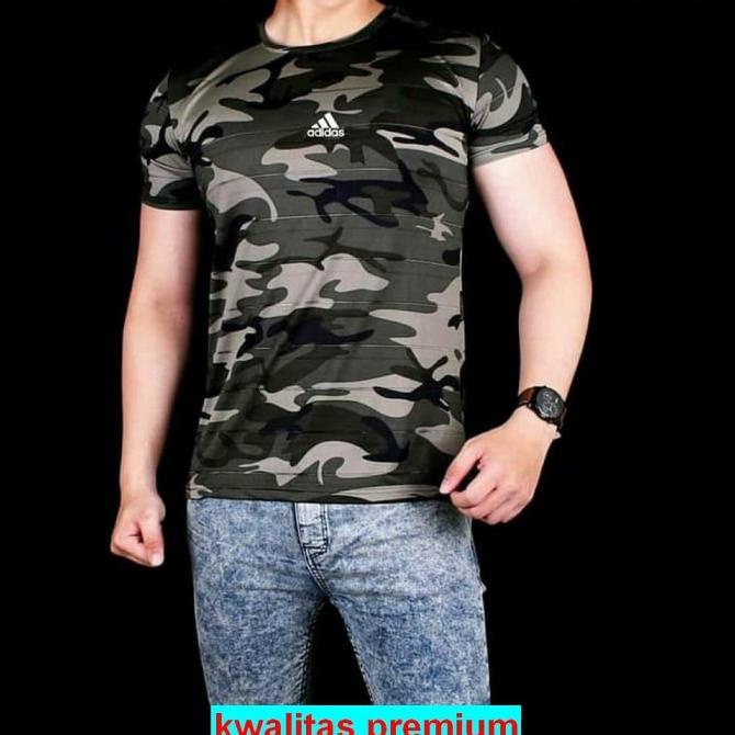 BISA COD [KAOS FITNES] baju kaos army tentara gym fitness pria CAMO doreng unde