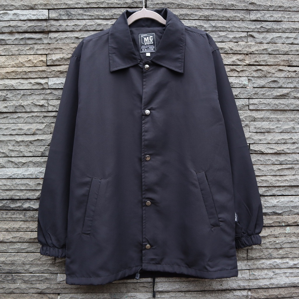Mcvois Jaket Coach Pria Anti Air Premium Distro-Coach Hitam Polos