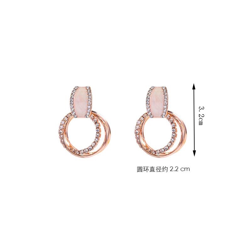 925 jarum perak elegan berlian geometris bulat cincin anting-anting wanita temperamen Korea sederhan