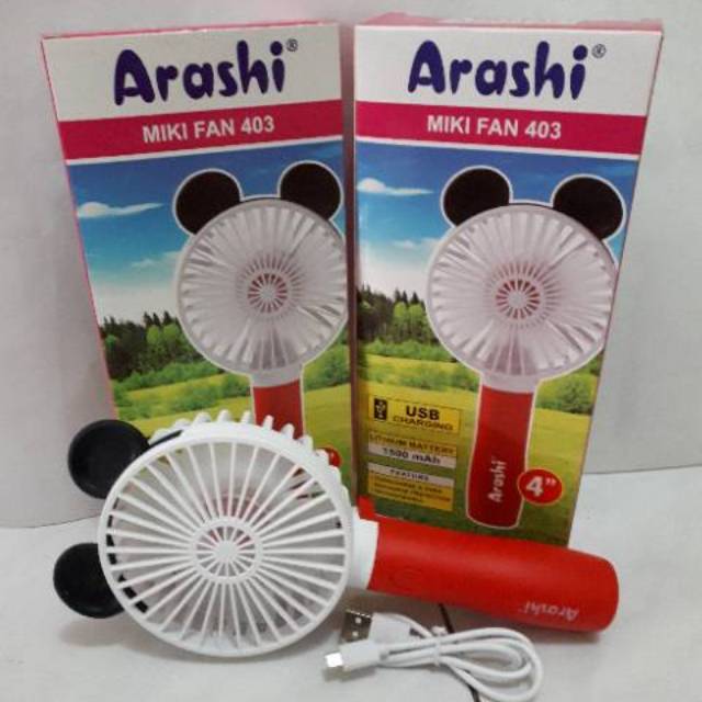 Kipas Angin Tangan Portabel Cas Arashi Miki Fan 403