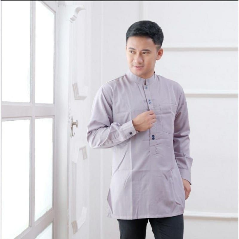 BAJU KOKO KURTA LENGAN PANJANG PRIA DEWASA (MATT KATUN TOYOBO ORIGINAL) SIZE M L XL XXL-Polos abu