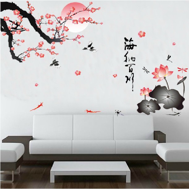 RELIZA WALL STICKER / STIKER DINDING BUNGA SAKURA BULAN TERATAI AY897 Hiasan Dinding