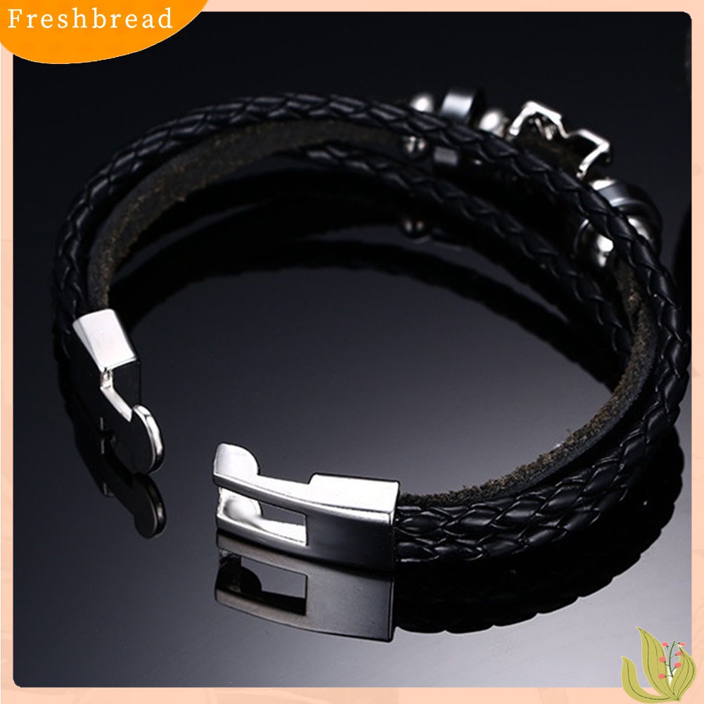 ? Fresh ? Gelang Bangle Kulit Imitasi Model Kepang Motif Huruf X untuk Pria