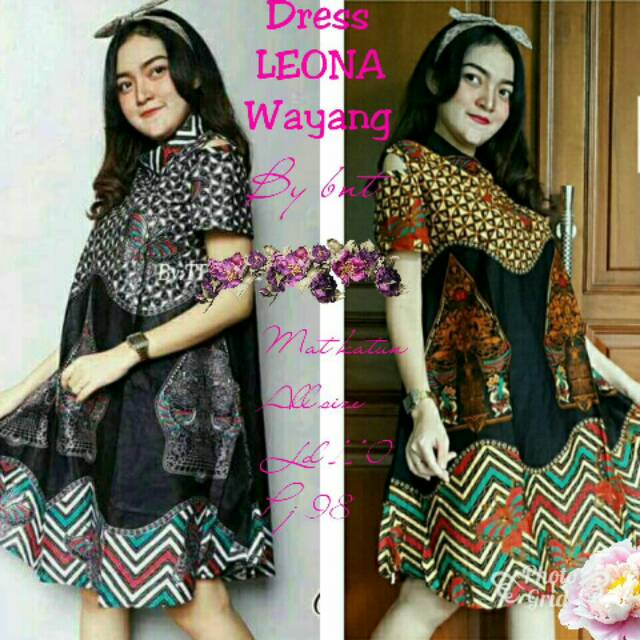 DRESS LEONA WAYANG GUNUNGAN MINIDRESS BABOL BAHU BOLONG BATIK SOGAN WAYANG SERAGAM KONDANGAN