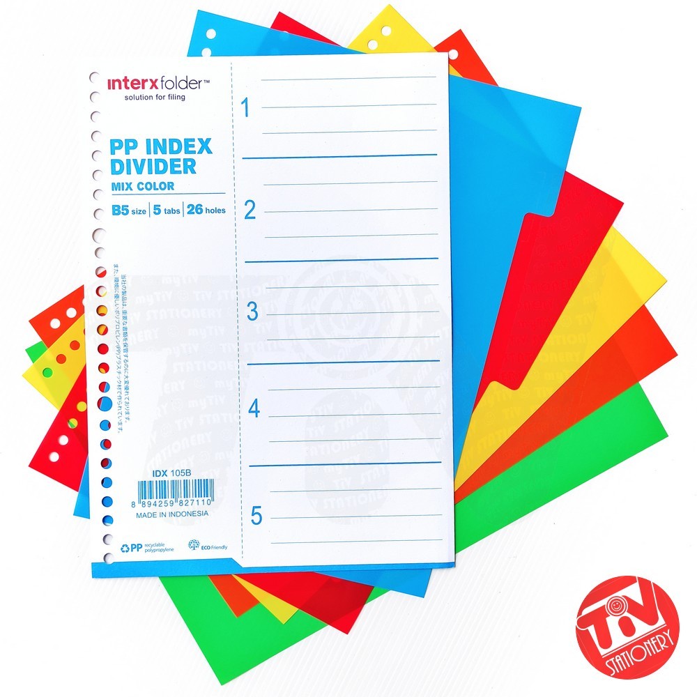 

Plastic Index Divider InterX B5 (26 holes) 5 Tabs