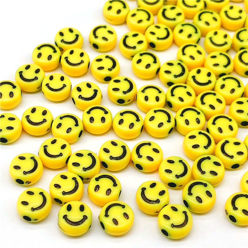 100pcs Manik-Manik Bulat Bahan Plastik Akrilik Transparan Motif Huruf Smile Ukuran 6mm