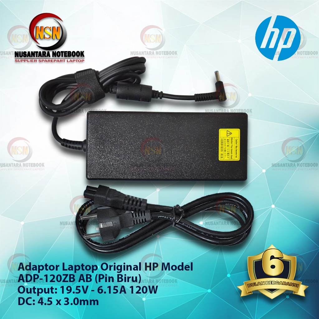 Adaptor Charger HP 19.5V-6.15A 120W DC 4.5 X 3.0mm Blue Pin Original