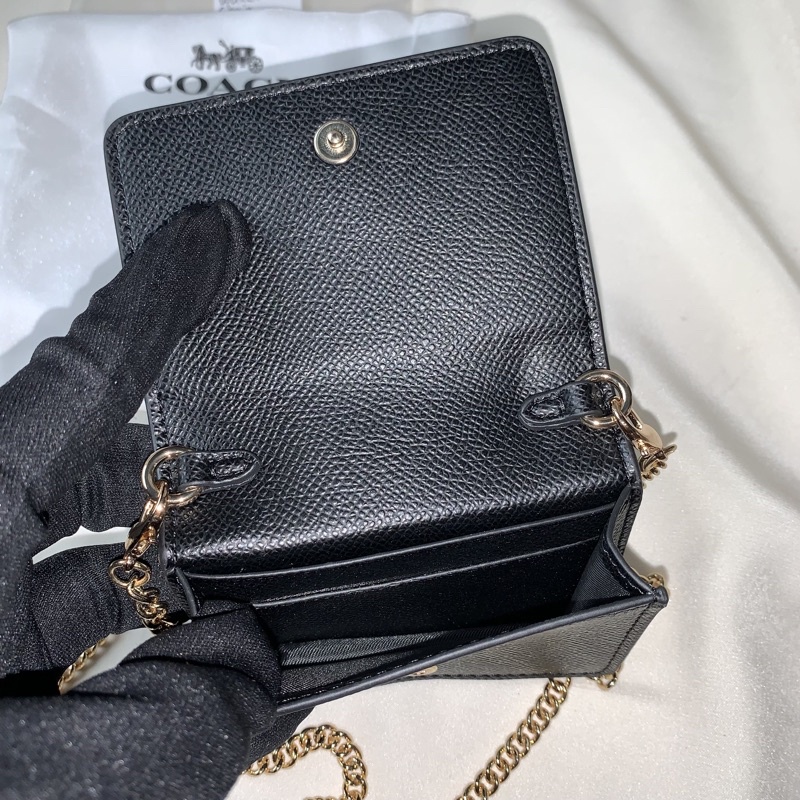COACH MINI WALLET ON CHAIN IN BLACK PEBBLE   (C0059)