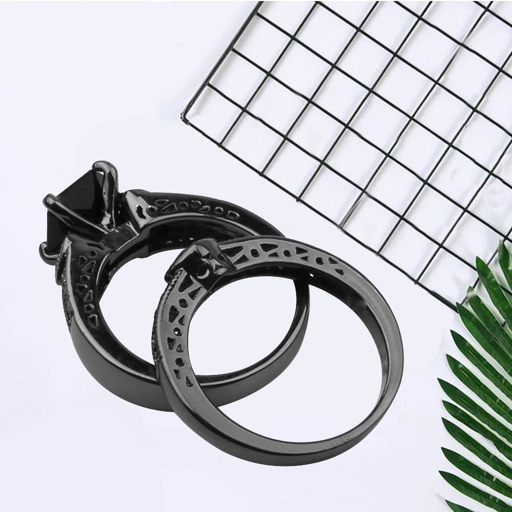 Hu Hu Hu Hu Hu Alat Bantu Pasang Kacamata♡ 2pcs / Set Cincin Wanita Bentuk Kotak Hias Cubic Zircon Untuk Pesta