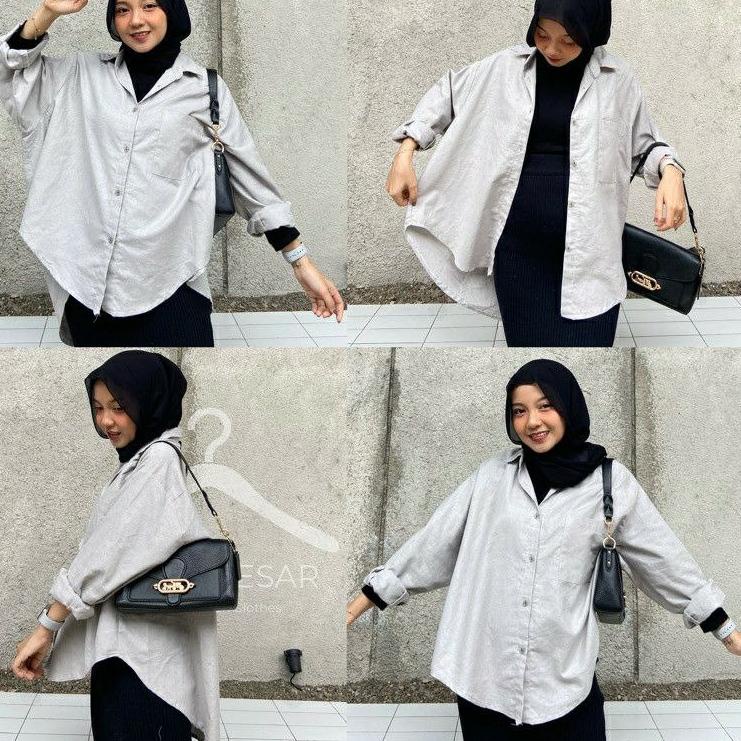 Nan31au22ˣ ▪ kemeja linen wanita oversize jumbo import lengan panjang baju pakaian atasan outer sete