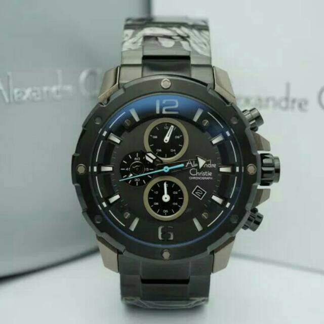 JAM TANGAN PRIA ALEXANDRE CHRISTIE AC 6410 BLACK JARUM BIRU