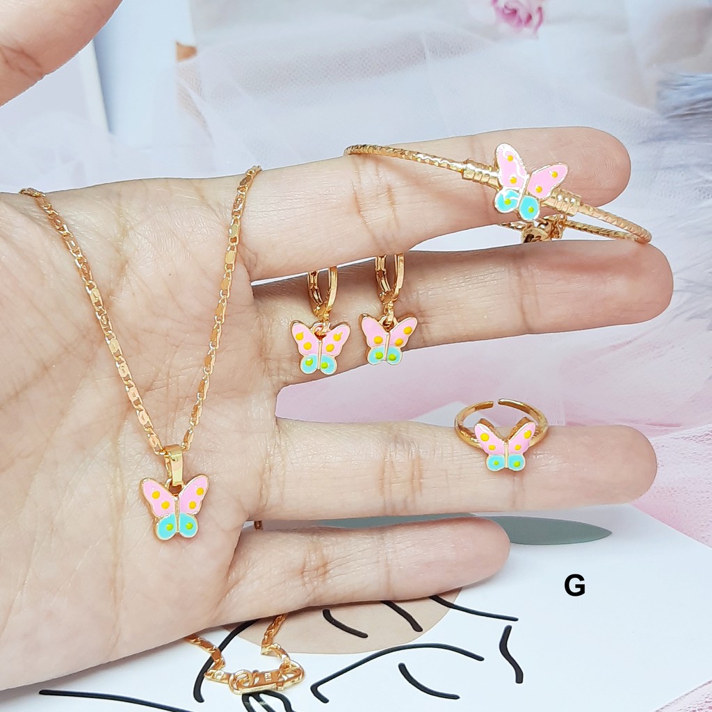 Set Perhiasan Anak Pink Kalung Anting Gelang Cincin - BS001