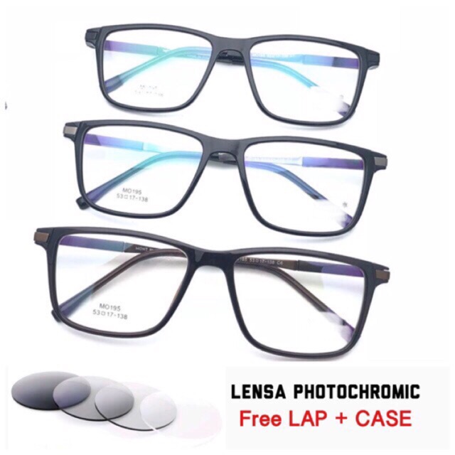 Frame kacamata minus MB0195 Gratis lensa minus PHOTOCHROMIC, Lap & Case Kacamata