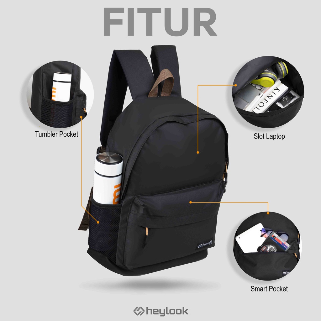 Tas Ransel Sekolah Kuliah Kampus Kerja Kantor Polos Murah Tas Waterproof Distro Backpack Tas Punggung Gendong Pria Wanita Full Black