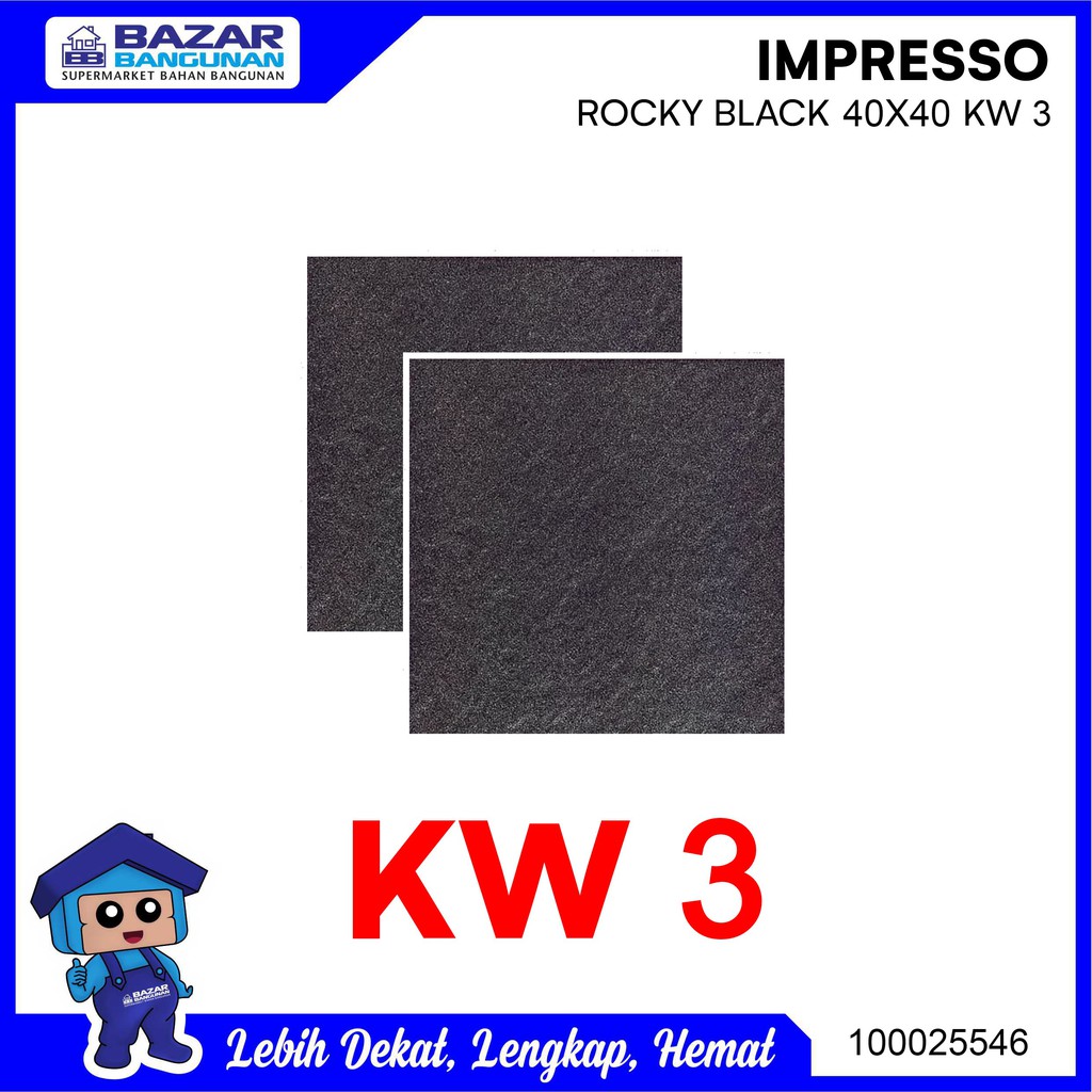 Impresso - Keramik Lantai Kamar Mandi Kasar Floor Tile Rocky Black 40X40