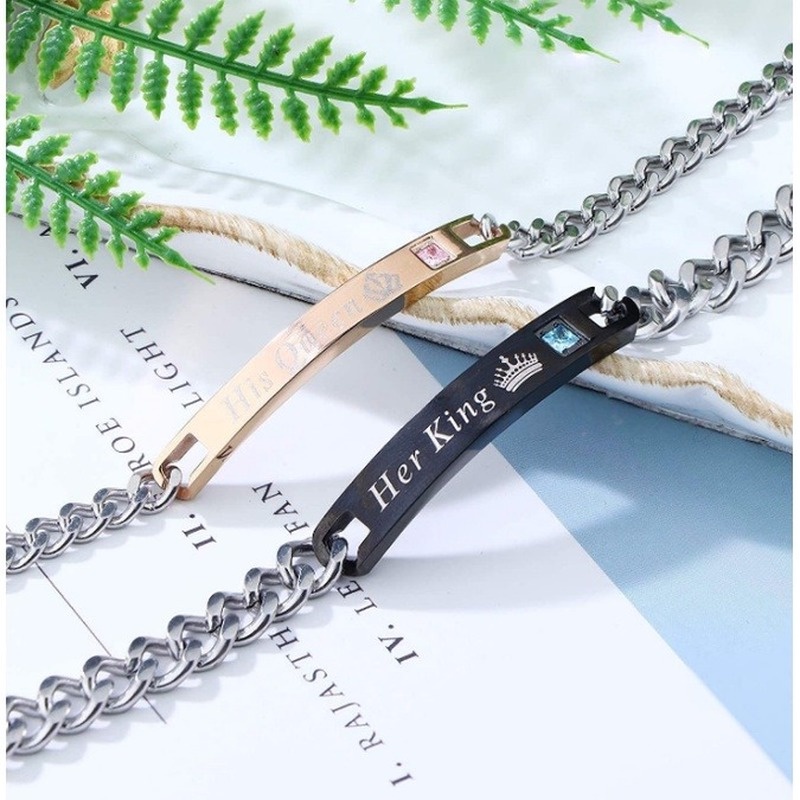 Gelang Pasangan Bahan Stainless Steel Aksen Zirkon Untuk Hadiah Valentine