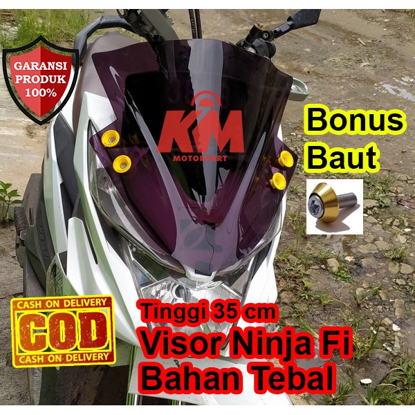 Visor Windshield Ninja 250 Fi Jenong Tinggi 35cm Bonus 4 Baut - Hitam dan Bening Visor Variasi Ninja