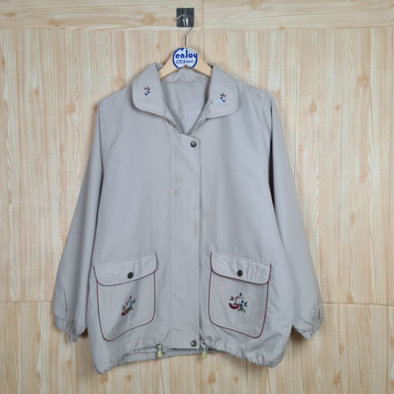 jaket parasut floral bunga bordir wanita preloved