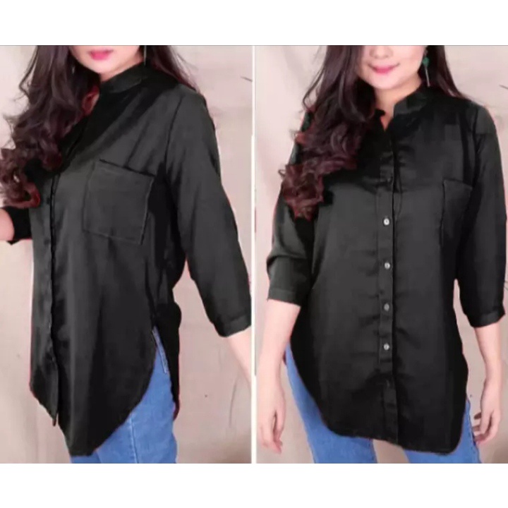 REAL PICTURE Blouse / Kemeja Wanita Lengan 7 per 8 / Kemeja Wanita BIG SIZE-Hitam