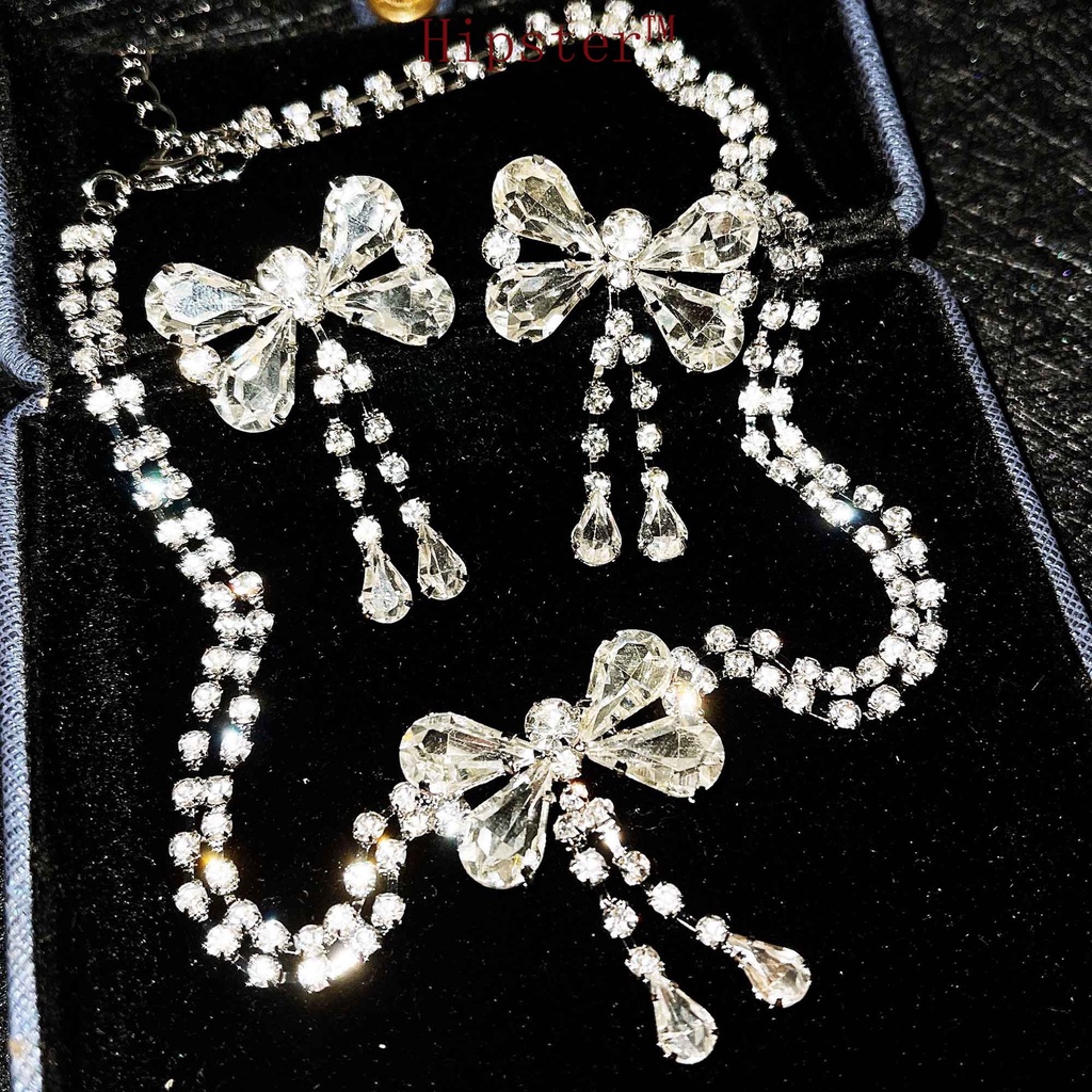 Butterfly Pendant Necklace Earrings Women's Set