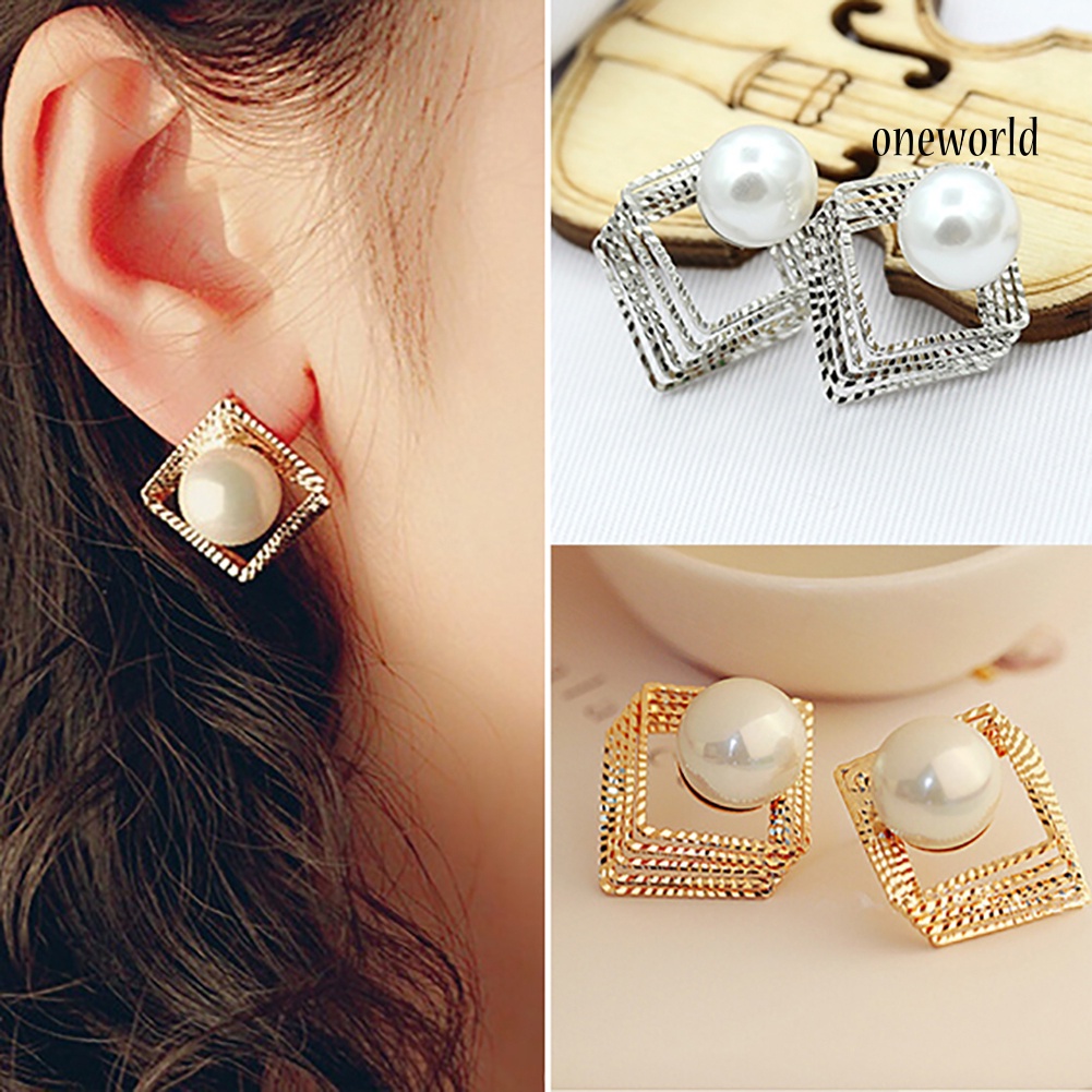 OW@ Women Fashion Multi-layer Faux Pearl Ear Studs Earrings Party Jewelry Gift