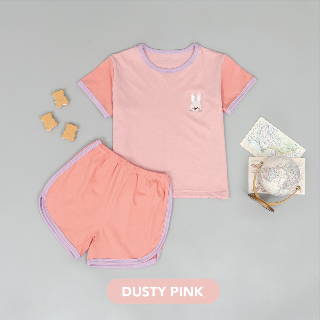 VS - Setelan Anak Kaos Anak Retro Set Tricolour | Setelan Anak Katun 1-5 Thn / Playset / Basic Tee Hotpants