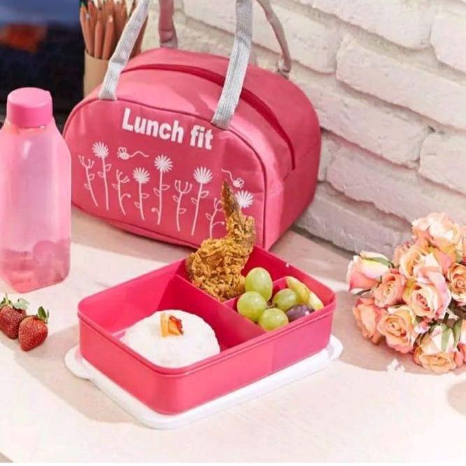 12.12 ATR-234|lunch box fit set kotak makan lunch bag tempat makanan kantor/kerja lunchbox flowers