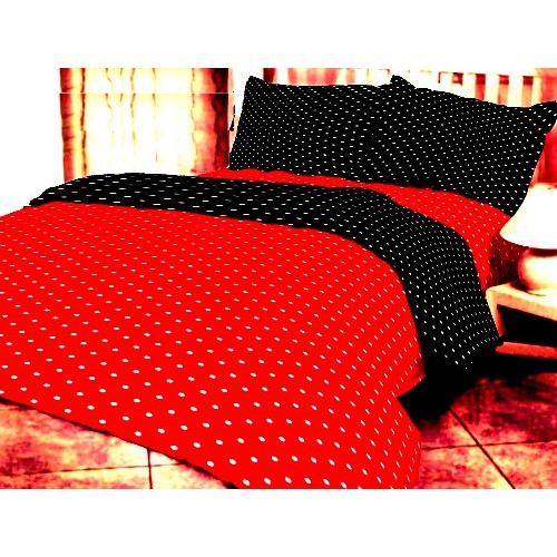 NEW Sprei Katun Jaxine Polkadot Merah Hitam 100x200X20