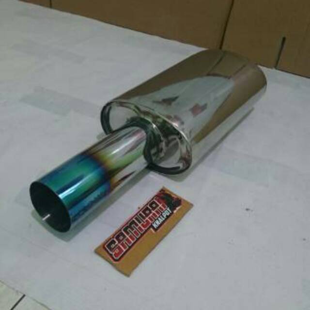 Knalpot mobil Omega Burntip Muffler Omega stainless ujung Biru knalpot mobil Omega stainless