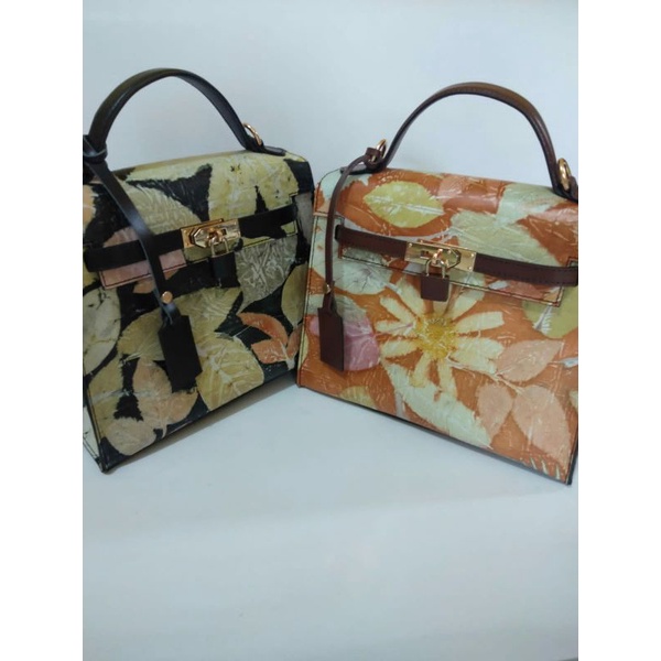 Tas kulit wanita ecoprint , tas kulit ecoprint