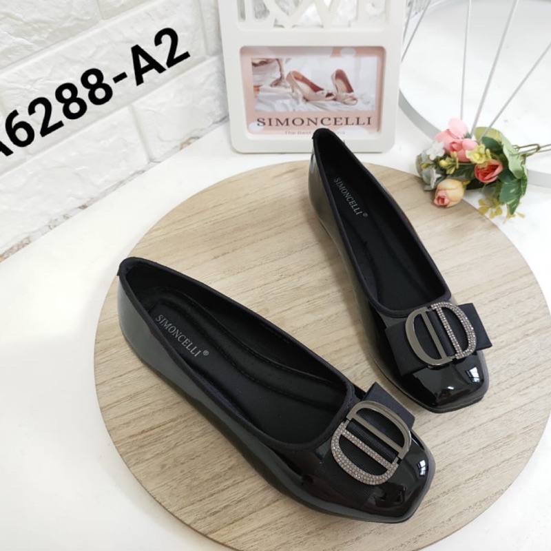 BIGSIZE 40-44 Wedges Black DD by simoncelli import loafers sepatu wanita kerja casual glossy kantor
