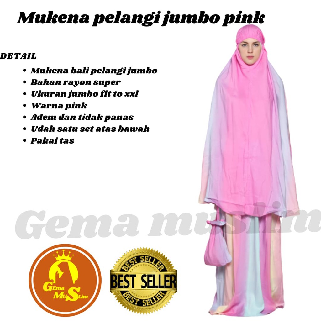 Mukena dewasa pelagi rayon jumbo pink