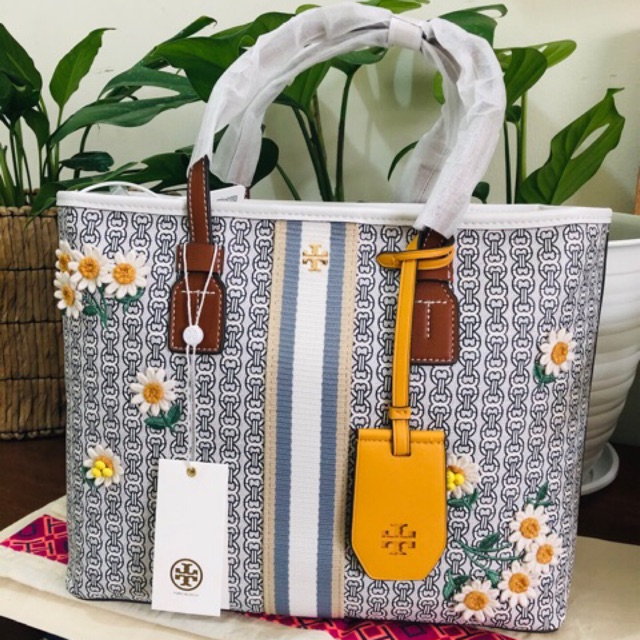 TORY BURCH GEMINI LINK CANVAS APPLIQUÉ SMALL TOTE