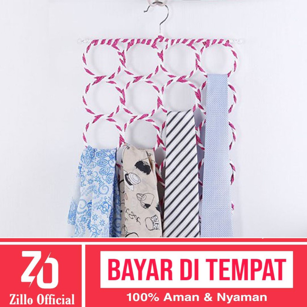 ZILLO Hanger Jilbab Gantungan Hijab Hanger Syal Dasi Serbaguna 28 Ring Bulat Bahan Tali Lilit Berkualitas