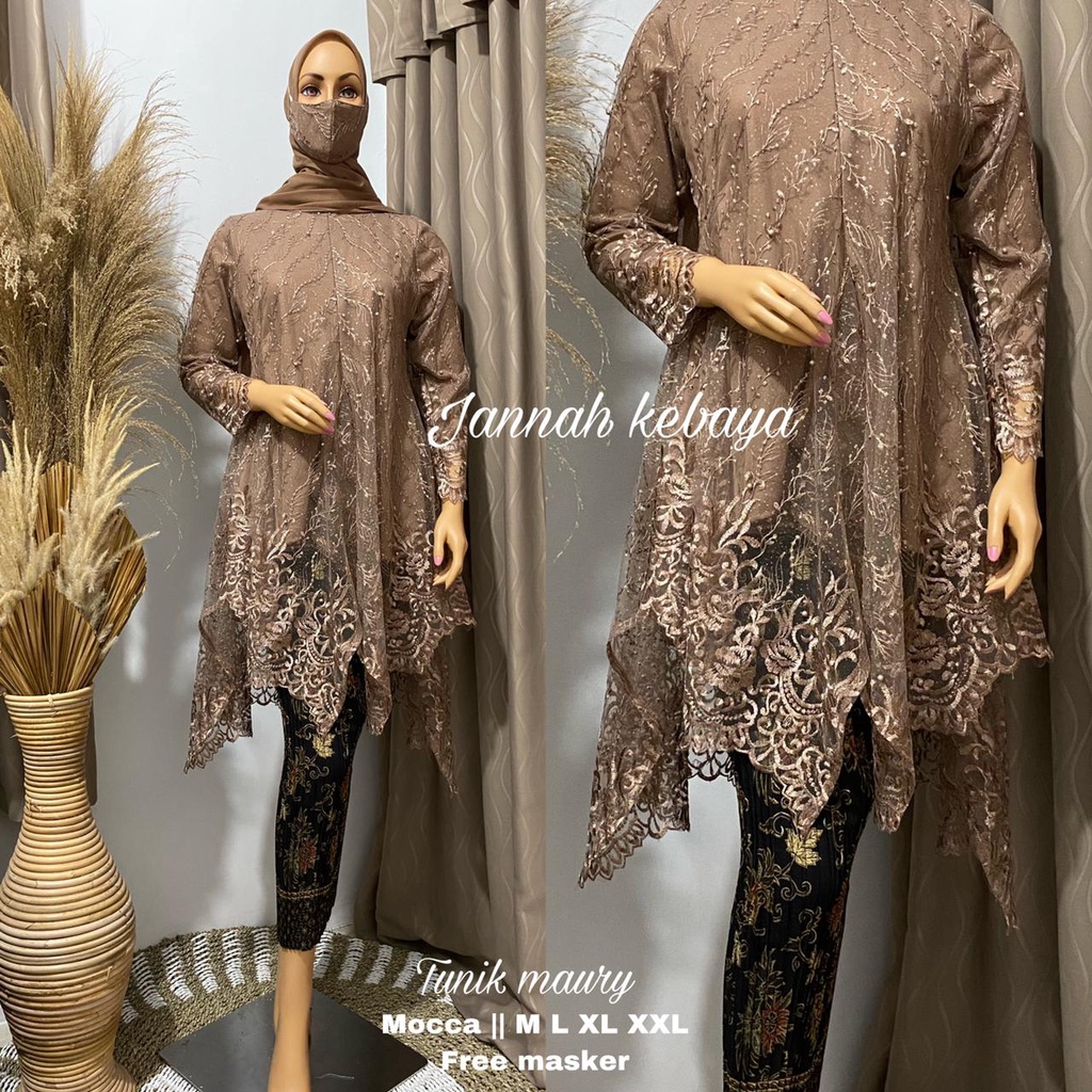 Setelan Kebaya Tunik Tulle / Tille Maury Mocca Dan Warna Lain