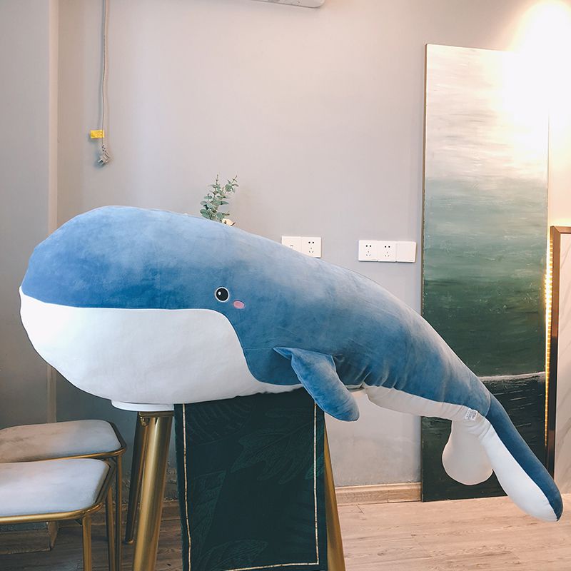 Cute Washable Soft Stuffed Whale Toy Ocean Animal Blue Black Underwater Giant Whale Plushie for Children Birthday Gift