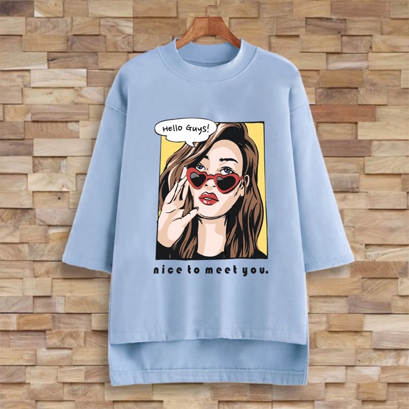 PUFFY_ID kaos oversize tunik wanita HELLO GUYS NICE TO MEET YOU tshirt big size cewek premium