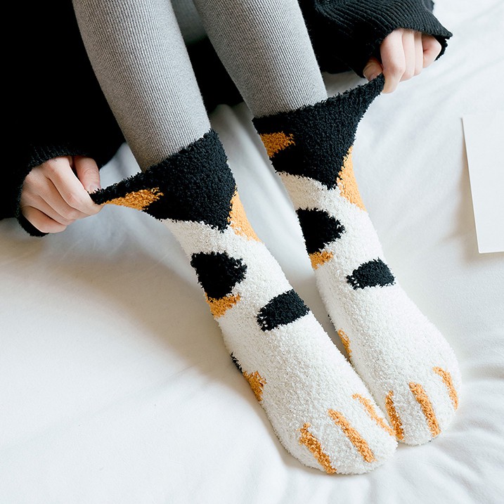 Kaos Kaki Winter Casual Tebal Hangat Motif Cakar Kucing Untuk Musim Dingin