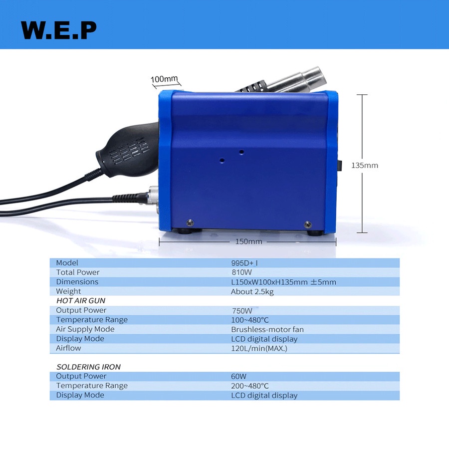 WEP 995D+ I New 2in1 SMD Blower Uap + Solder Station Memory Channel