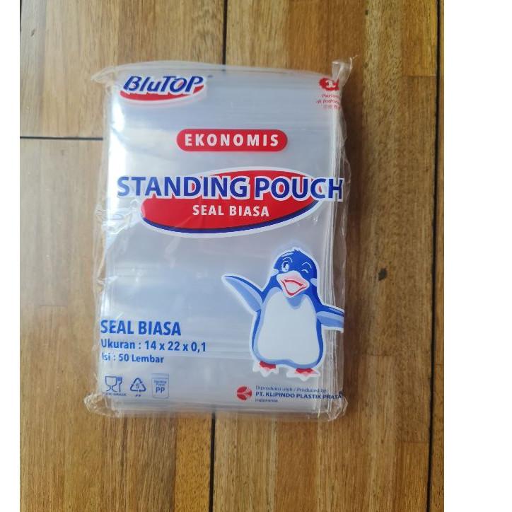 ➦ Standing Pouch blutop 14x22 single seal/seal biasa ♢