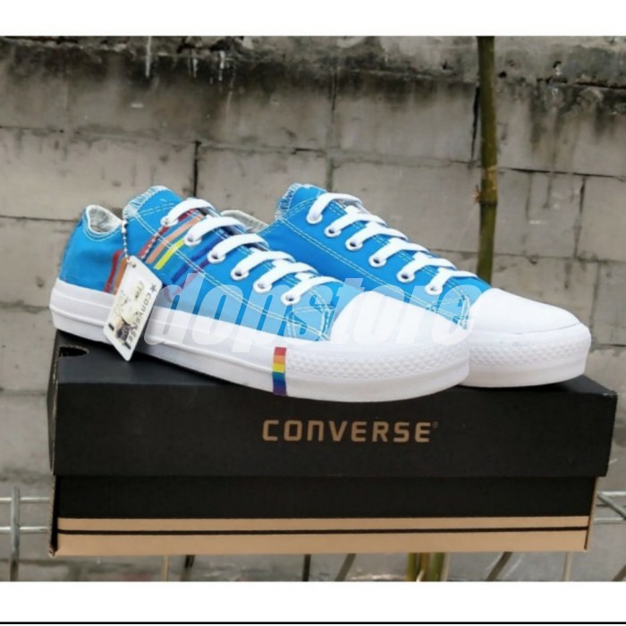 Sepatu Pria Wanita Convrse All Star Classic Pelangi Biru Low Premium - Biru Muda