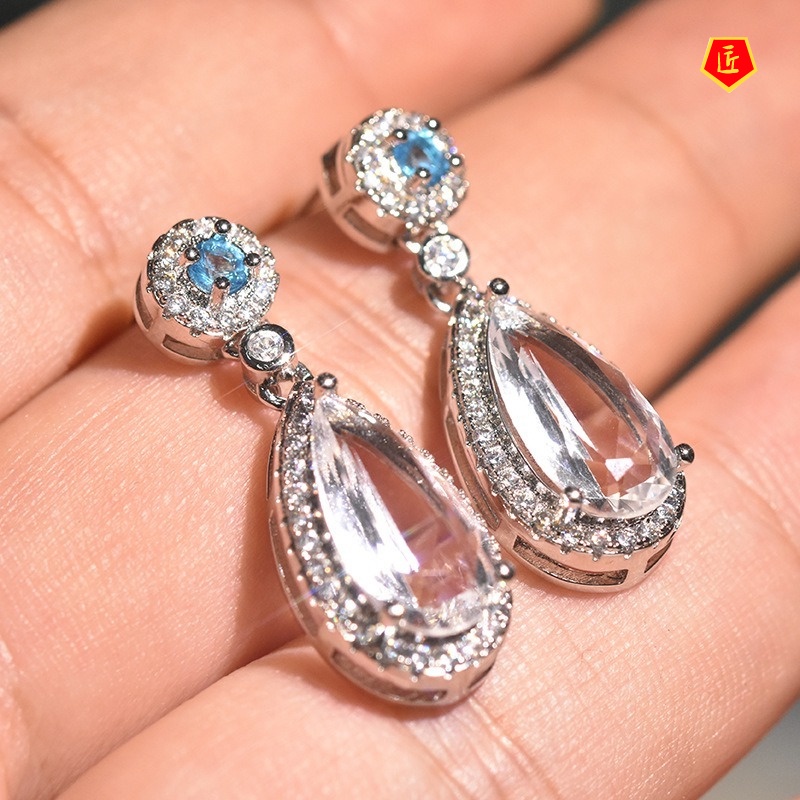 [Ready Stock]Luxury New Inlaid Pink Diamond Stud Earrings